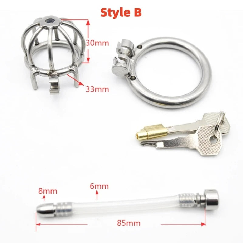 Stainless Steel Male Chastity Device with Urethral Catheter and Anti-Off Ring