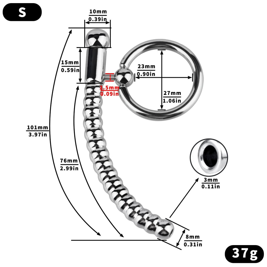 Stainless Steel Beaded Urethral Plug with Ring – Metal Dilator & Stretcher Device for Men