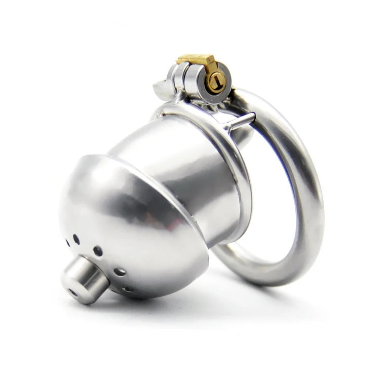Small Stainless Steel Male Chastity Cage with Secure Base Ring High-Quality Metal