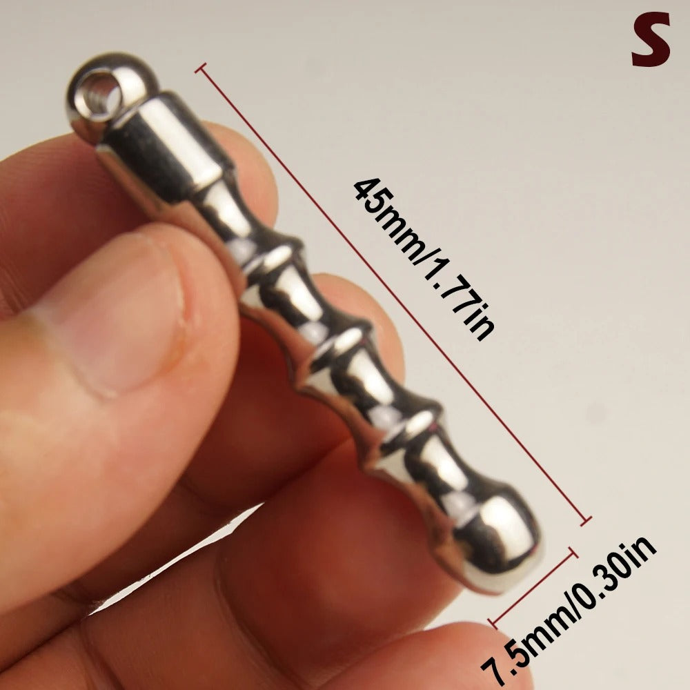 Stainless Steel Ribbed Urethral Dilator with Screw Top – Precision Sounding Device for Men