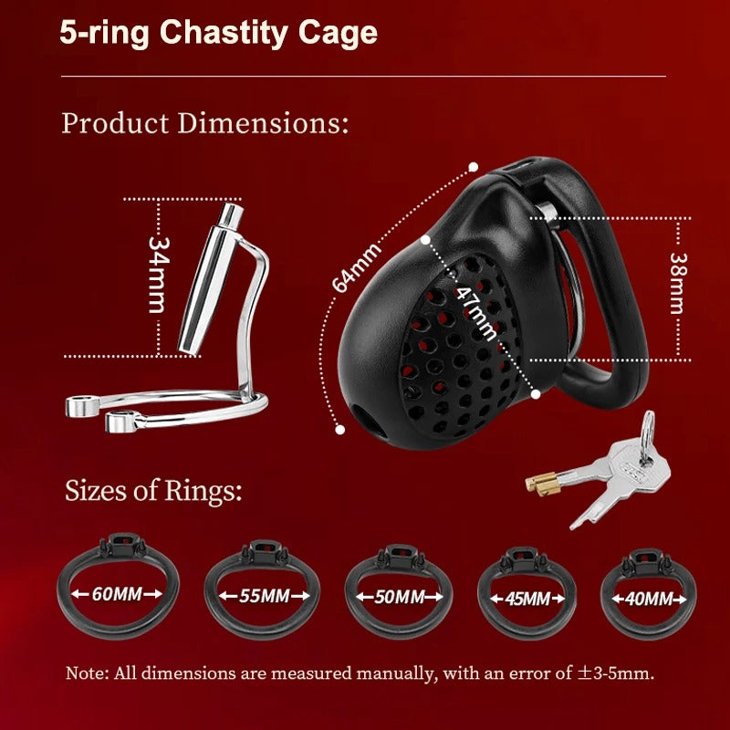 Resin Male Chastity Cage with Lock – Breathable Design with 5 Adjustable Rings
