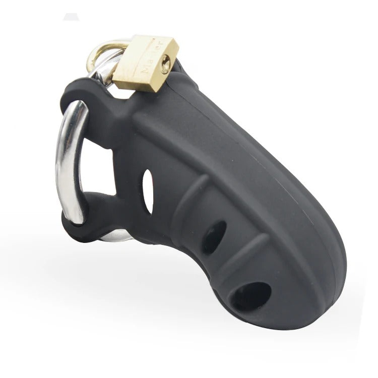 Male Extreme Silicone Chastity Device with Stainless Steel Adjustable Ring and Padlock