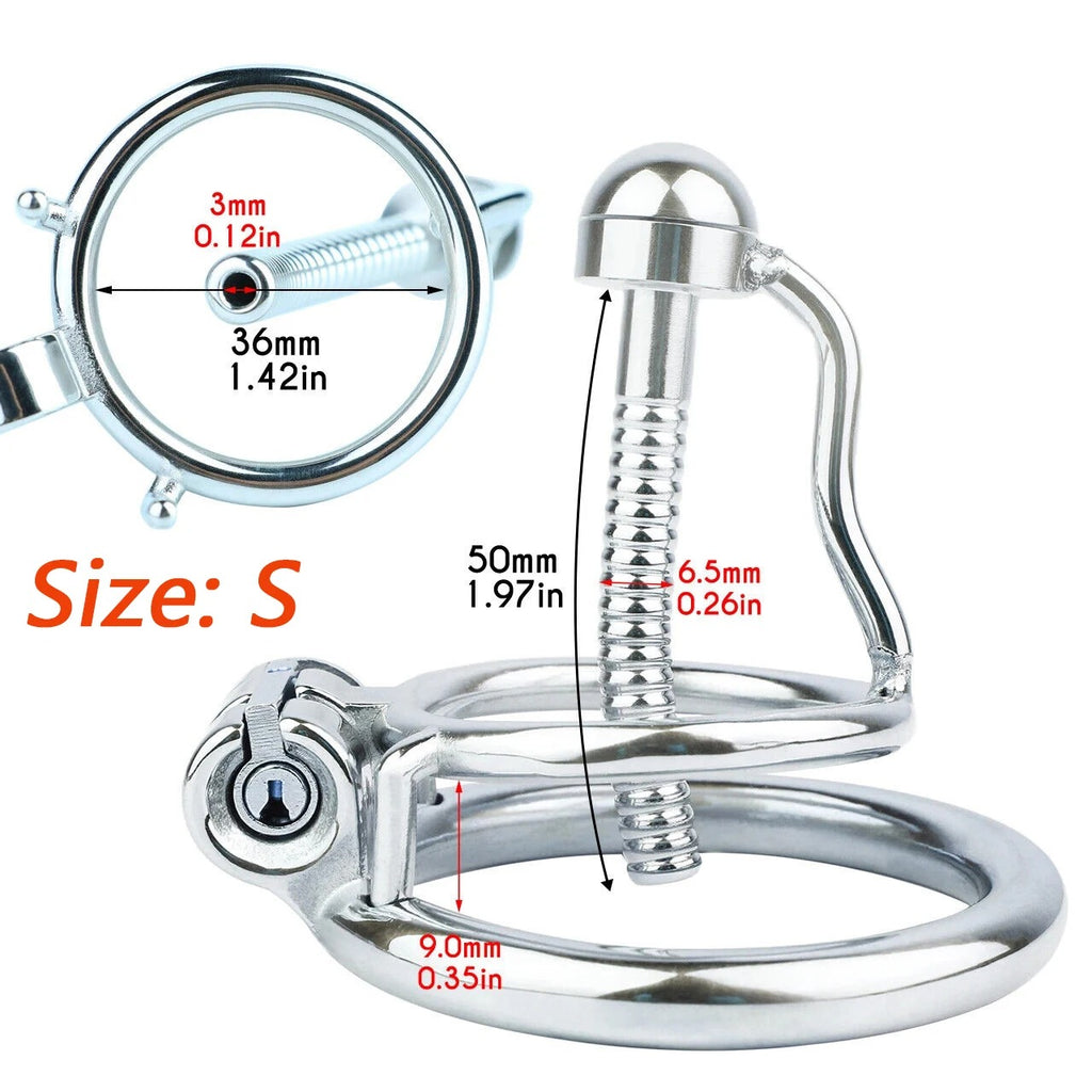 Stainless Steel Male Chastity Device – Locking Cage with Catheter and Ring-Men Chastity Belt