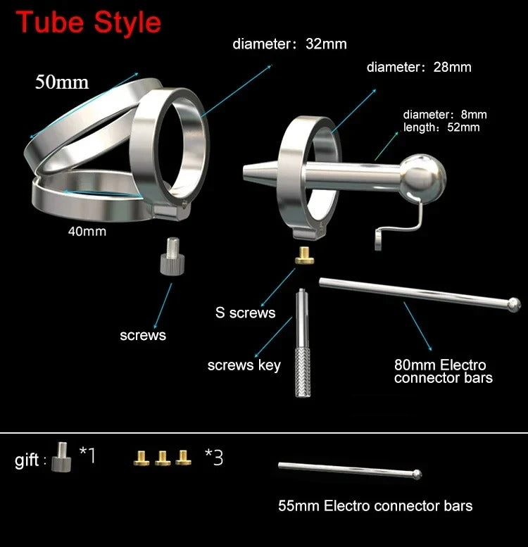 Stainless Steel Male Chastity Cage Set — PA Urethral Tube
