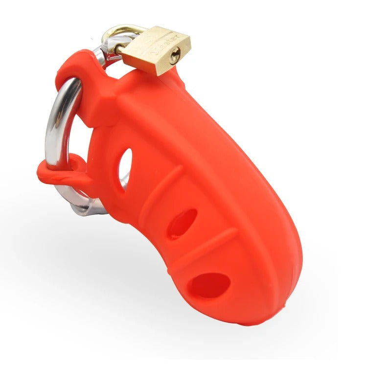 Male Extreme Silicone Chastity Device with Stainless Steel Adjustable Ring and Padlock