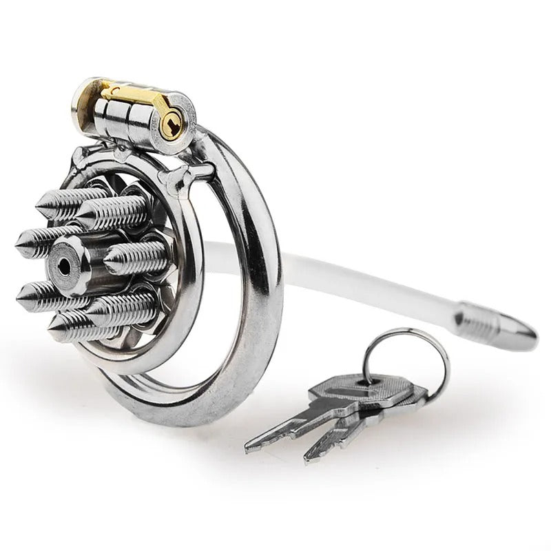 Stainless Steel Male Chastity Device – Adjustable Spiked Belt with Locking Cage