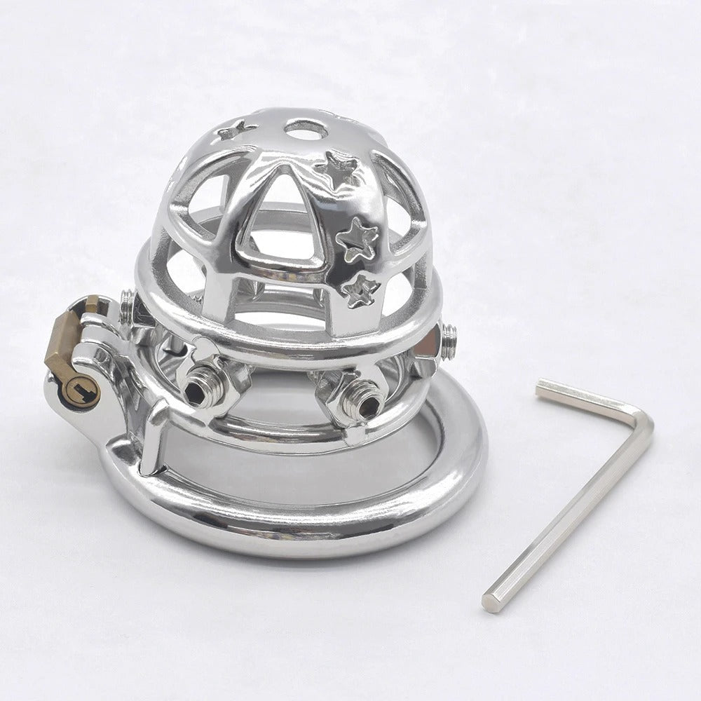 Metal Chastity Cage With Lock – Adjustable Screw Spikes Side