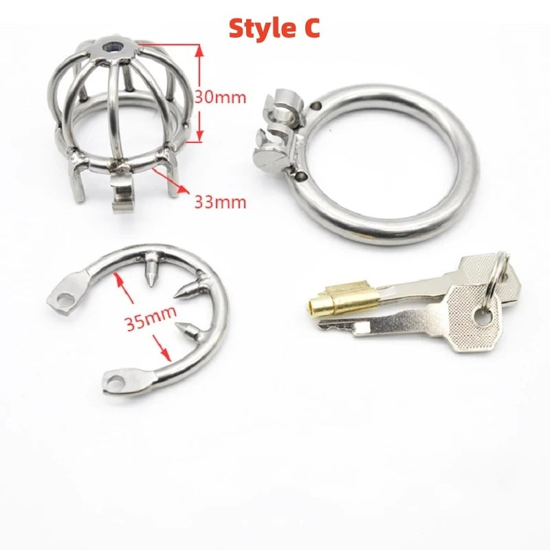 Stainless Steel Male Chastity Device with Urethral Catheter and Anti-Off Ring