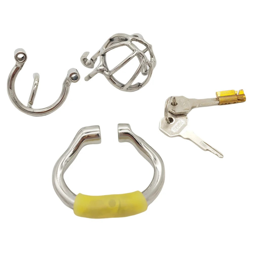Stainless Steel Male Chastity Device With Removable PA Puncture Cage Rings And Lock. Delay And Stamina Training.