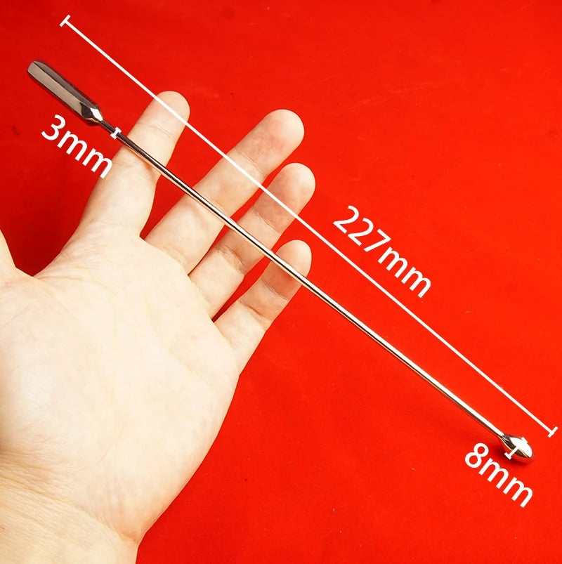 Single-item product shot of men’s metal urethral dilator with bullet tip, stainless steel penis plug