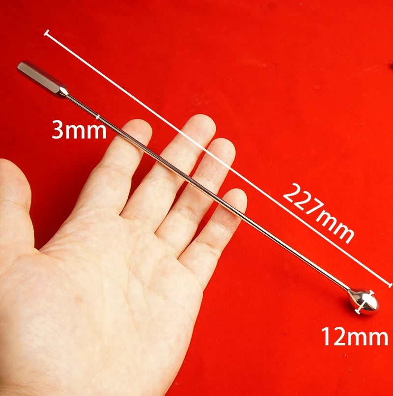 Product photo of stainless steel bullet-tip urethral sounding rod for men, polished metal dilator plug