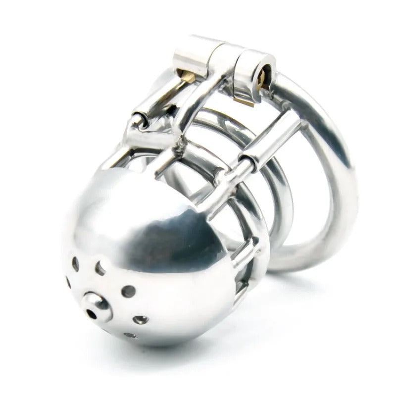 Stainless Steel Male Dual Use PA Chastity Device with Locking Ring