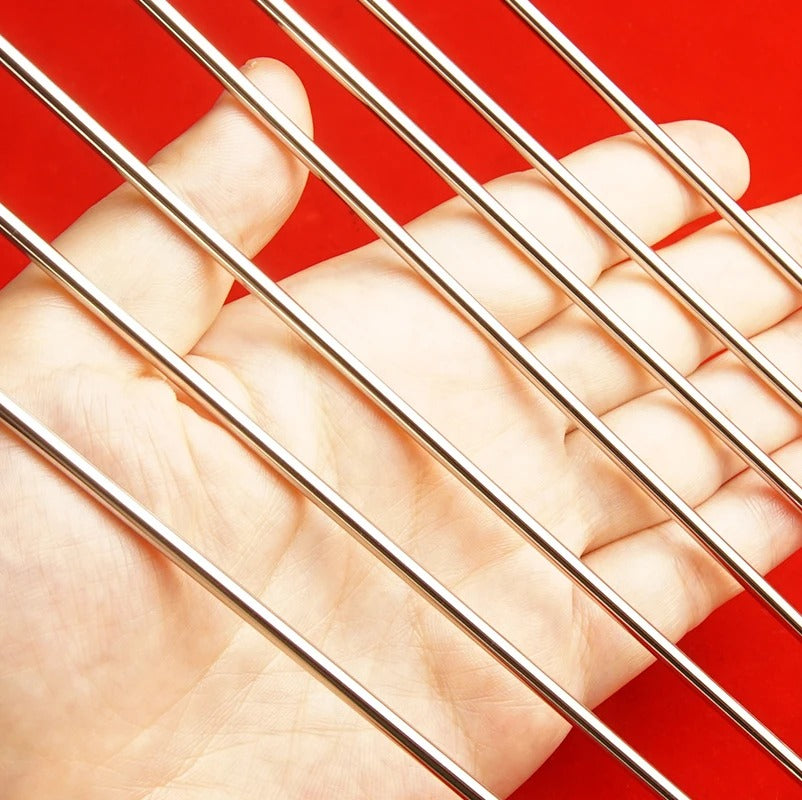 Side profile of men’s stainless steel urethral sound (penis plug) with bullet tip, straight rod design