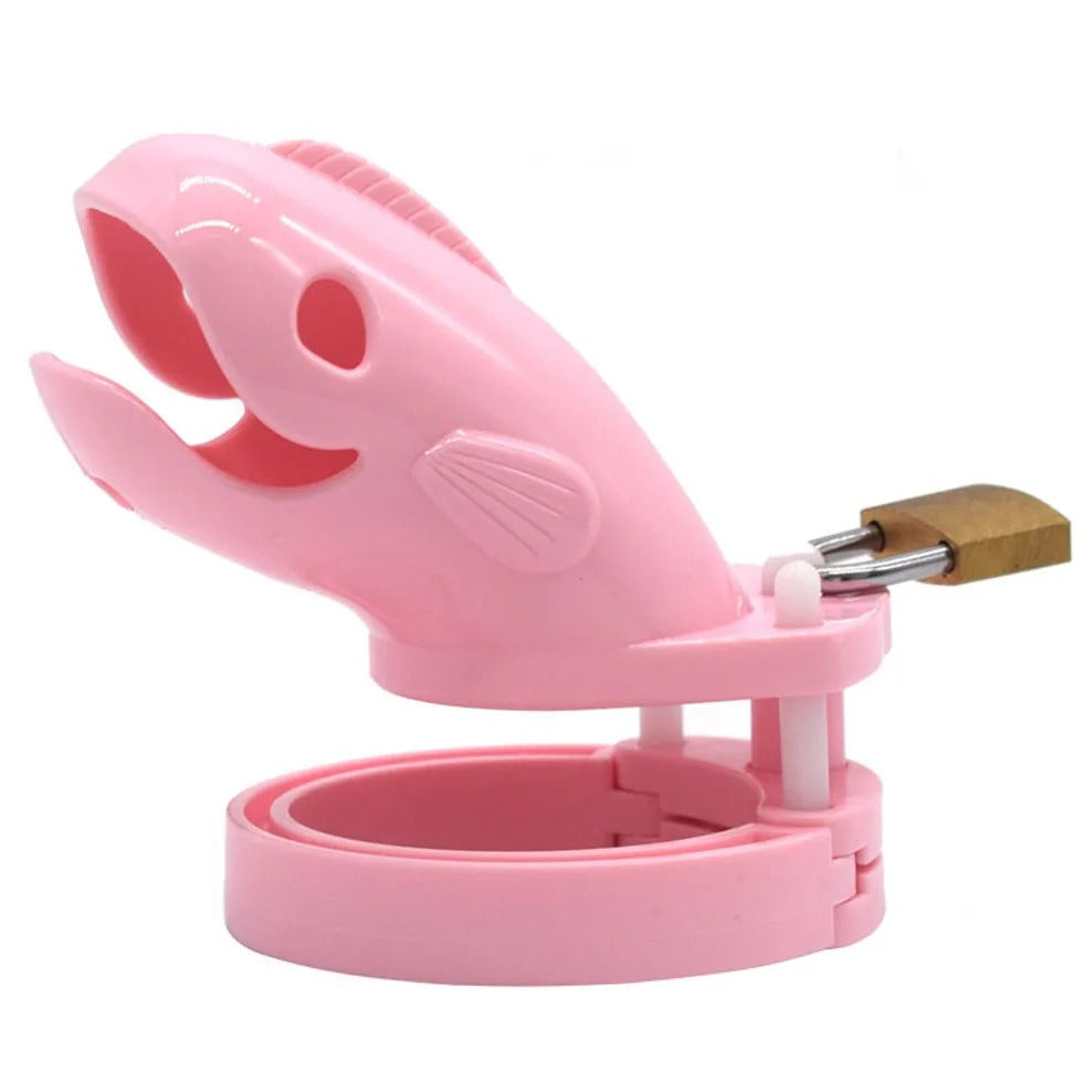 Pink male chastity device with whale shaped design and lock