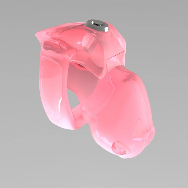 Pink male chastity nub cage with resin ring