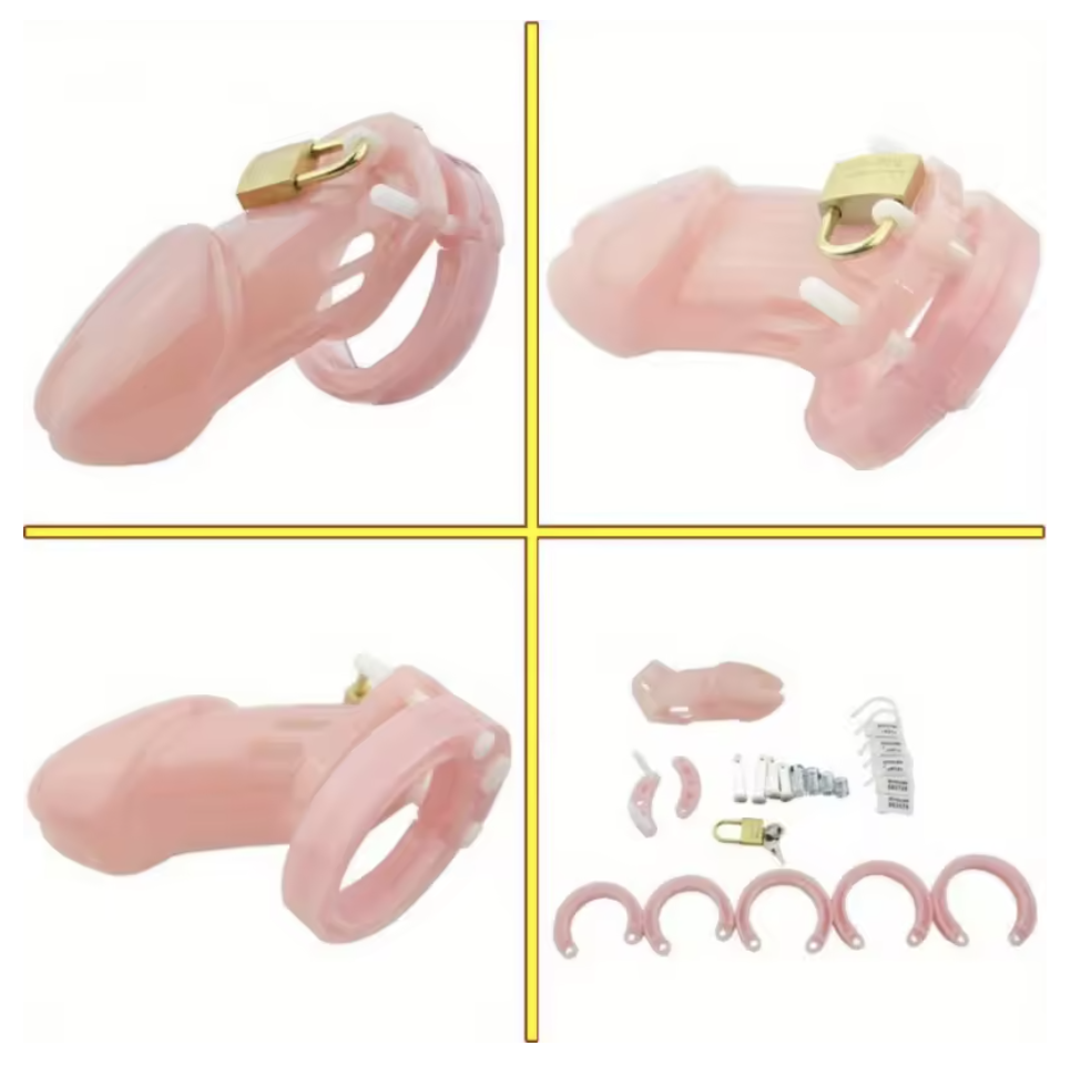 Plastic chastity cage with five adjustable rings