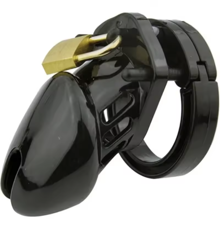 Front view of plastic chastity cage