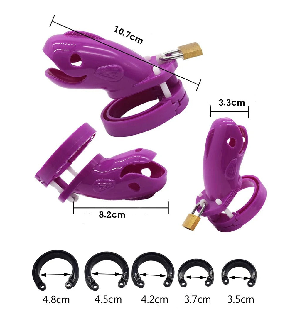 Plastic male chastity cage in whale design with secure lock