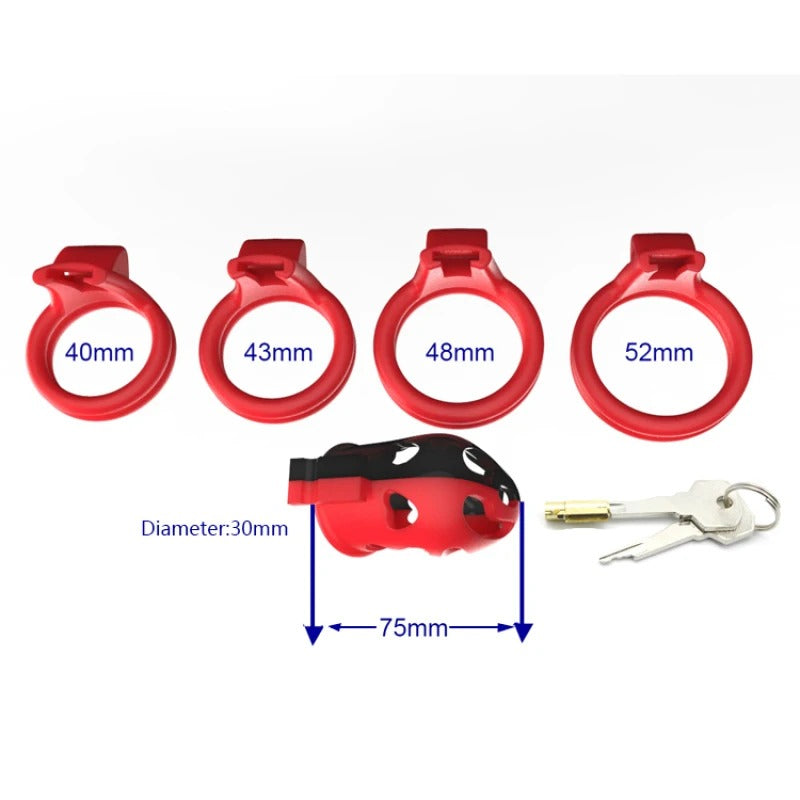 Plastic male chastity device with secure lock and contrast color
