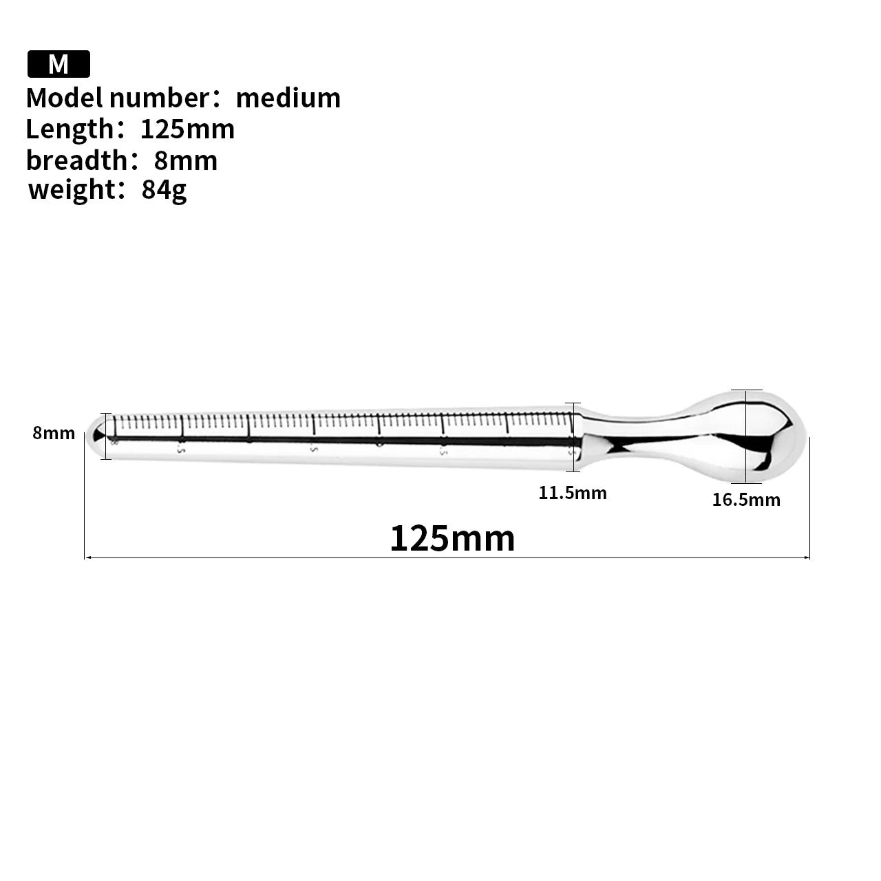 Macro detail of polished stainless steel surface on men’s urethral plug, smooth non-porous finish