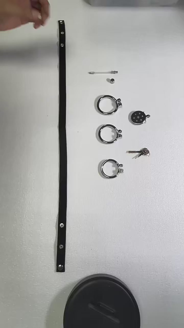 Small Stainless Steel Male Chastity Device | Flat Cage with Locking Ring