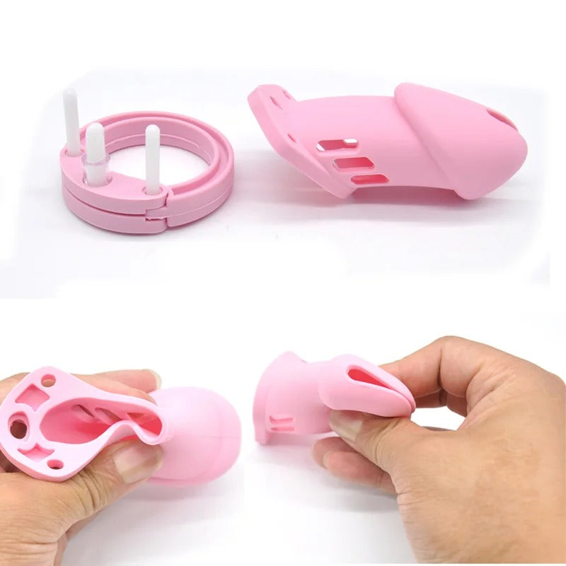 Silicone chastity cage long size in pink color