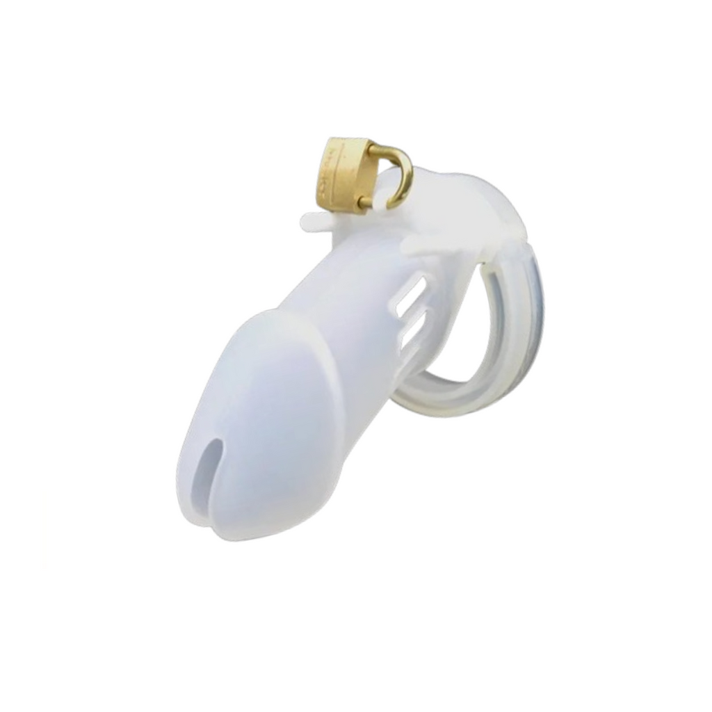Silicone chastity cage long size in white color