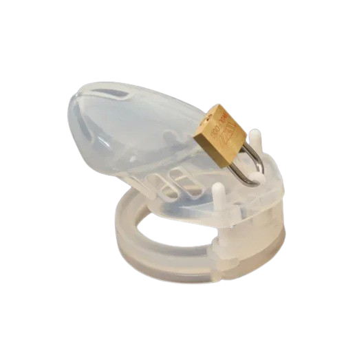 Side view of silicone chastity device