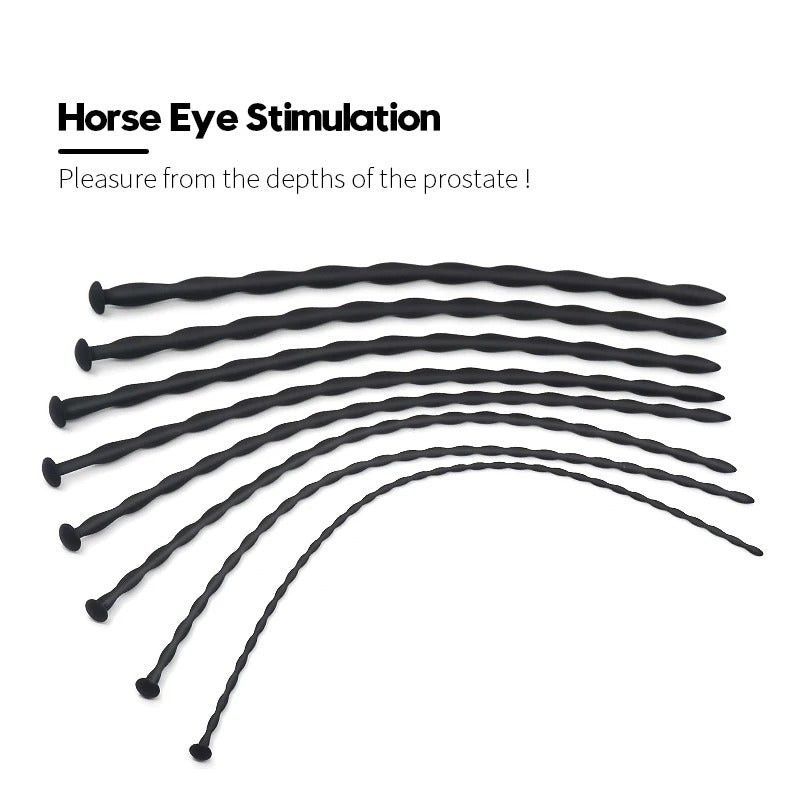 Flexible silicone wave horse eye stick set highlighting prostate stimulation and deep urethral pleasure