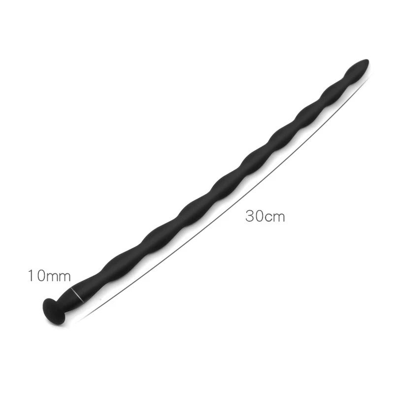 Large size 10mm silicone wave urethral plug with a 30cm length designed for experienced users