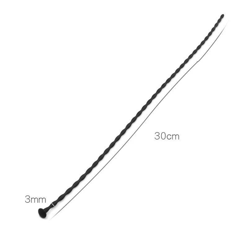 Slim 3mm silicone wave urethral plug with a total length of 30cm for gentle sounding exploration