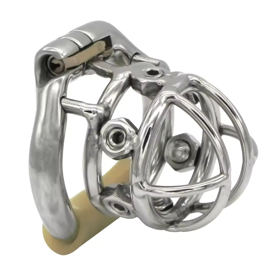 Classic stainless steel chastity cage with secure lock