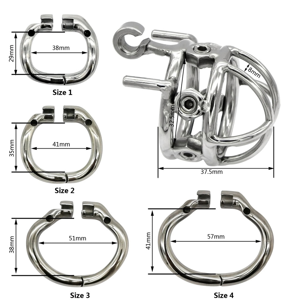 Stainless steel chastity device with brass padlock and keys