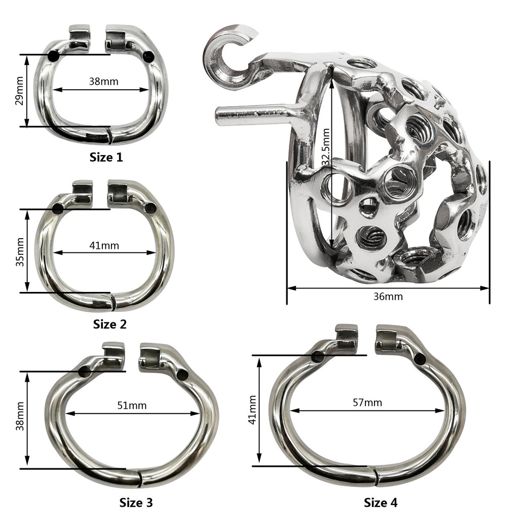Polished stainless steel cock cage with secure design