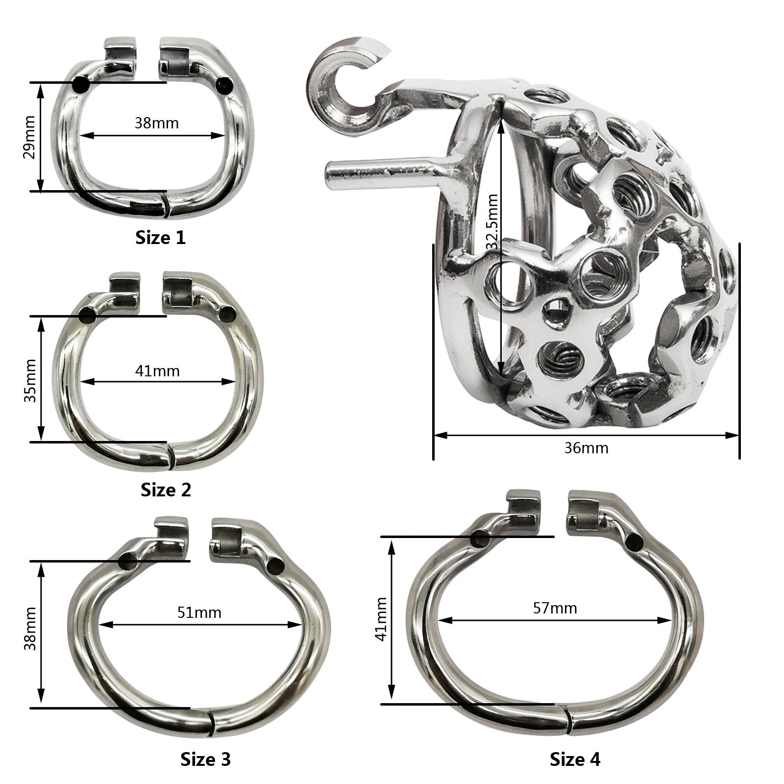 Polished stainless steel cock cage with secure design