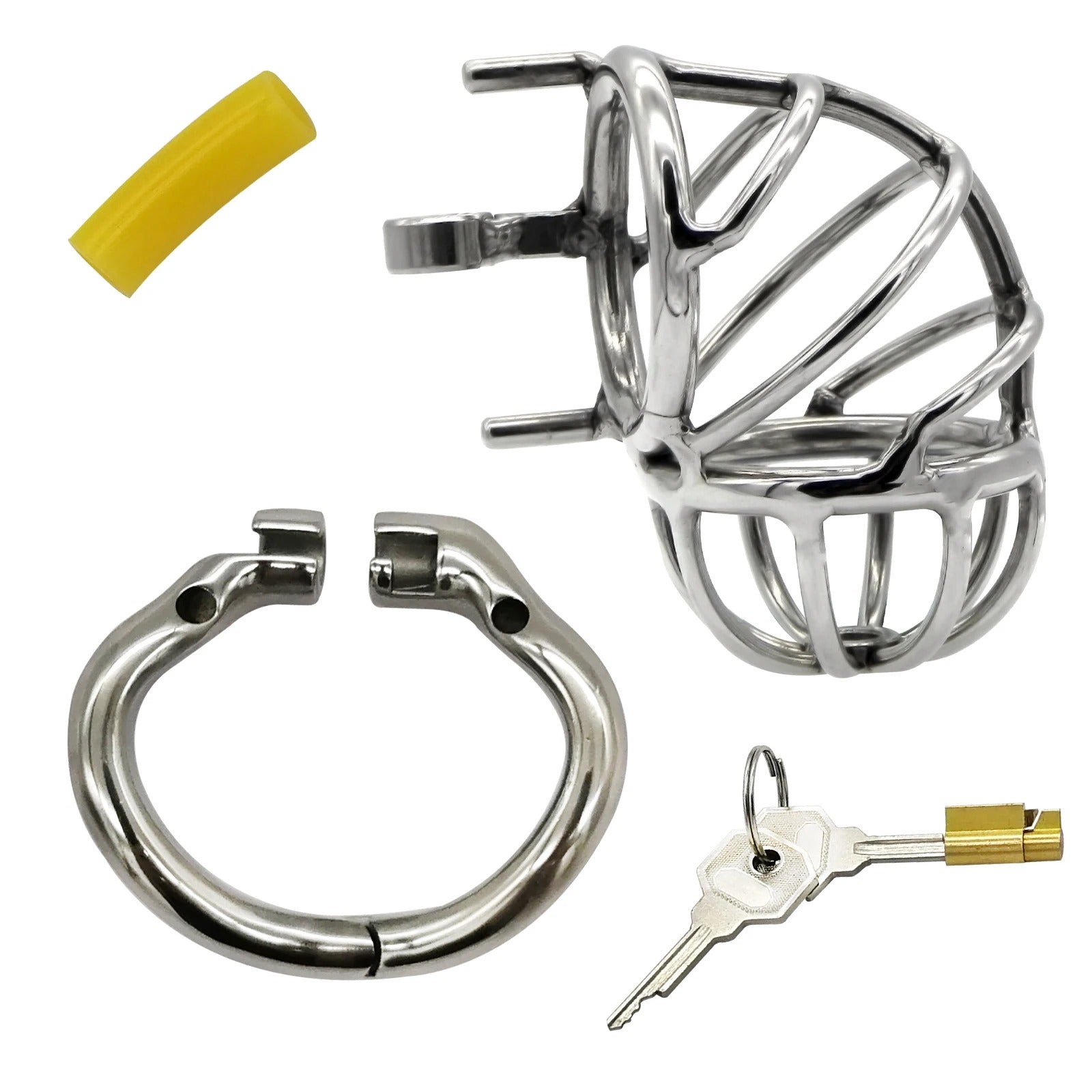Discreet packaging view of stainless steel chastity device