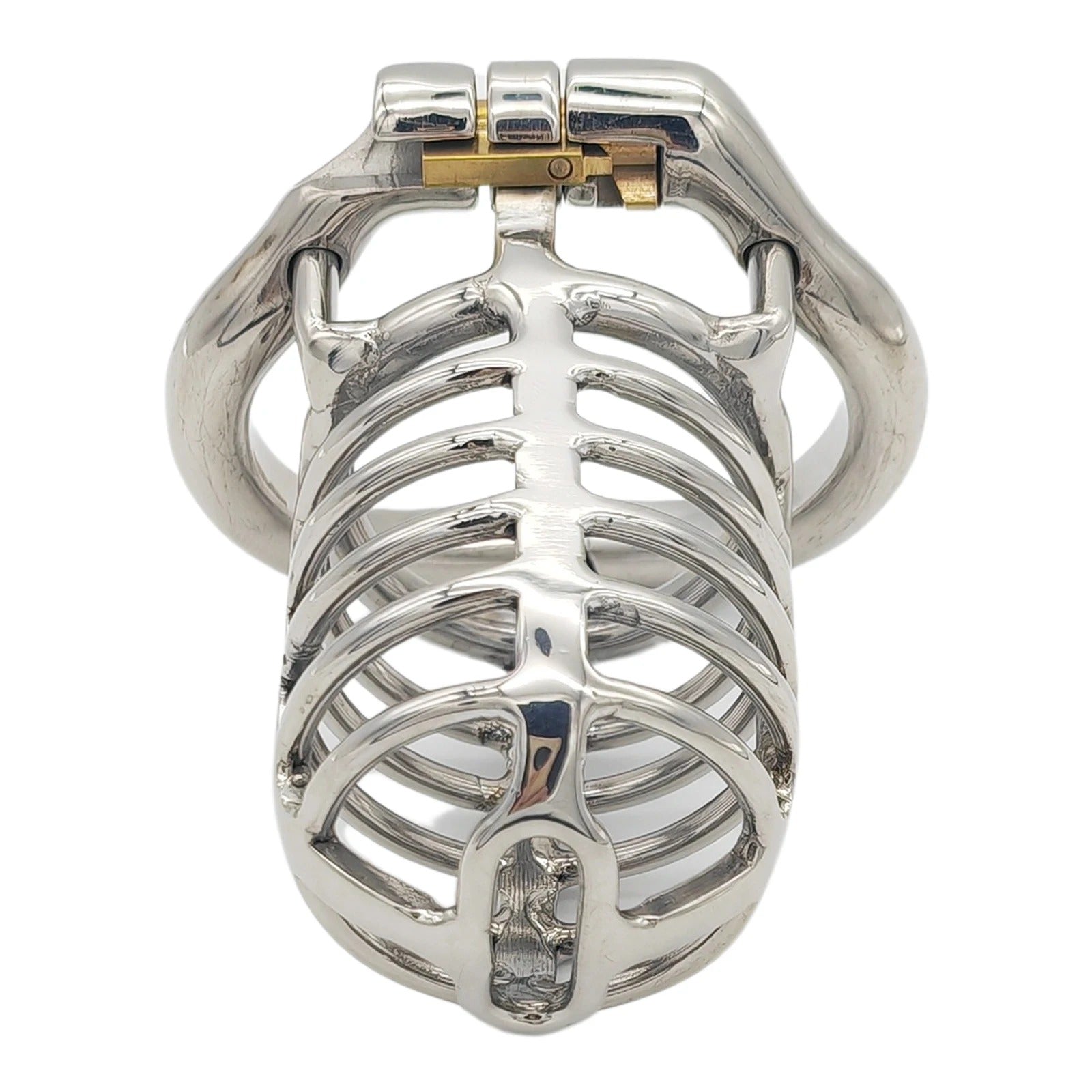Stainless steel chastity device attached with base ring