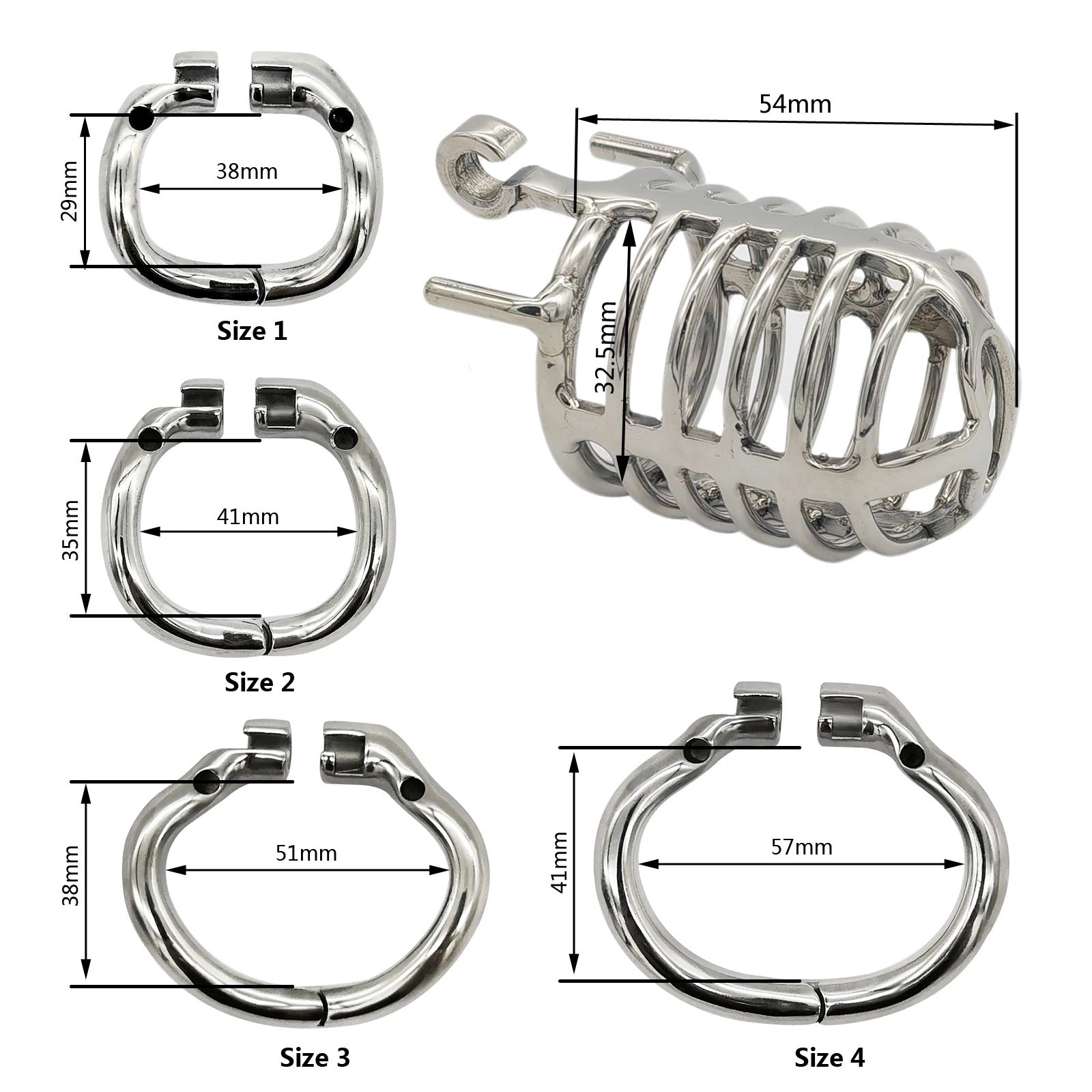 Ring size variations for stainless steel chastity device