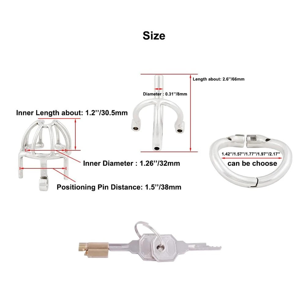 Shiny stainless steel chastity device front angle