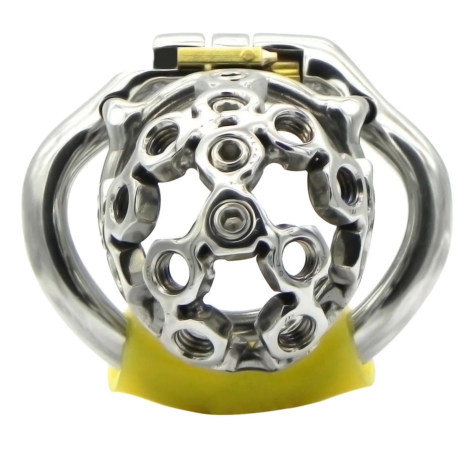 Stainless steel chastity device with extra screws for added security