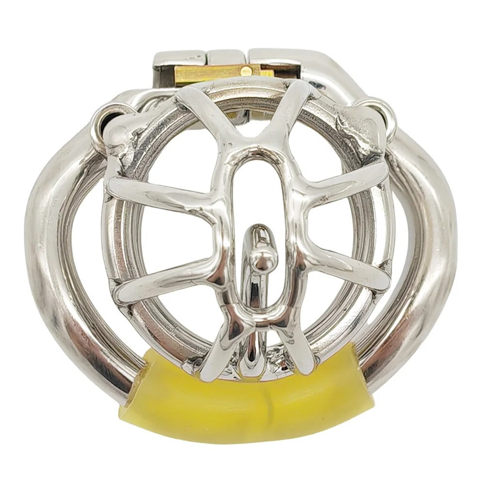 Stainless steel chastity device with extra screw security