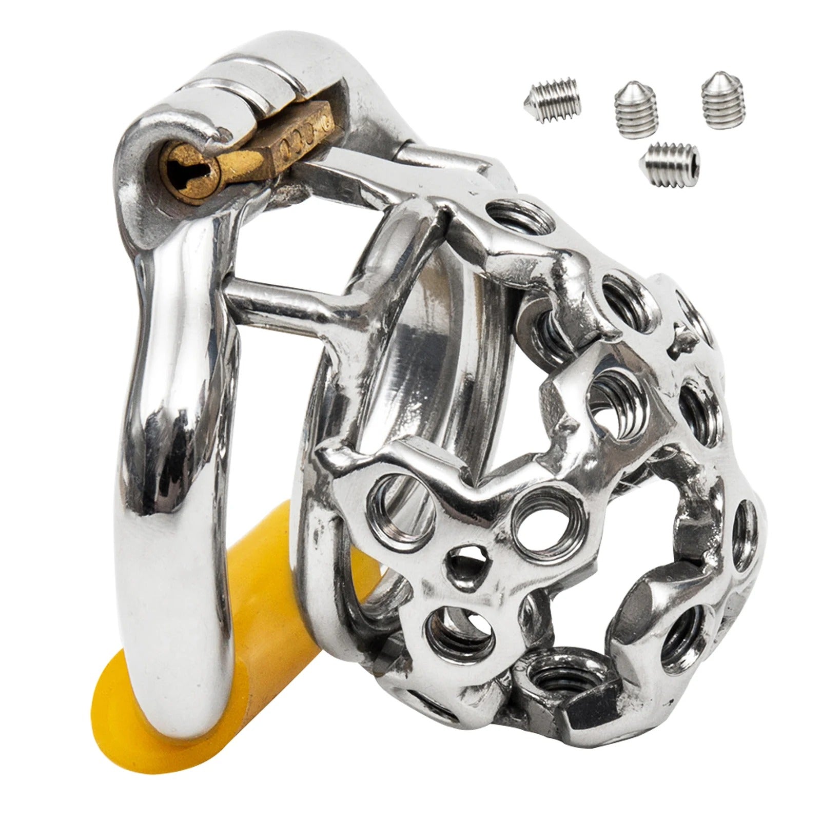 Adjustable stainless steel male chastity belt with ring