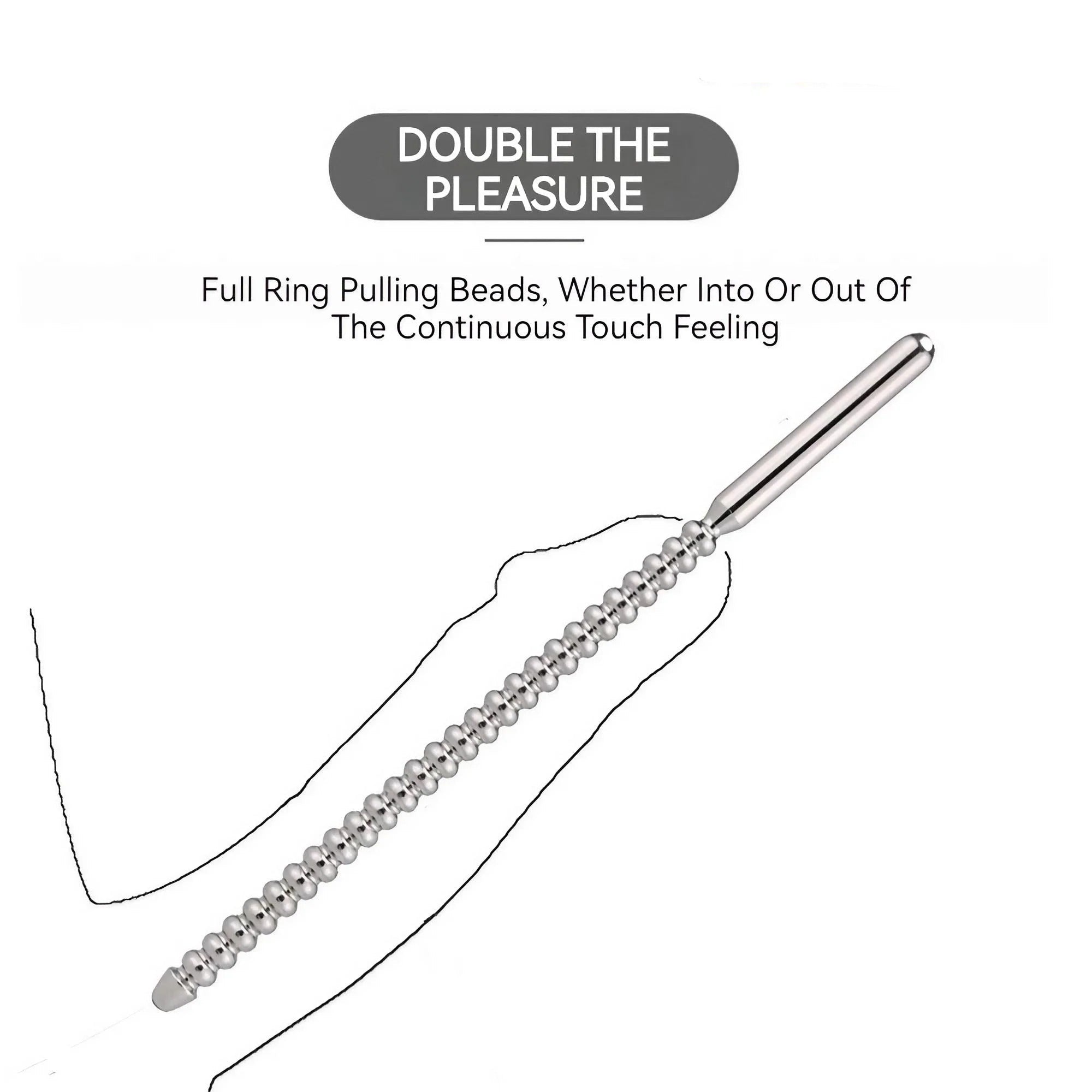 Large size polished stainless steel urethral bead dilator, long format for advanced urethral play
