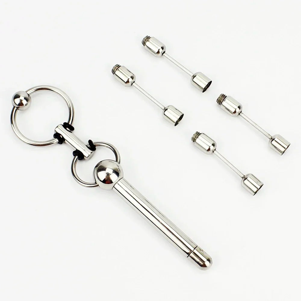 Men’s stainless steel urethral sound, 8mm diameter shaft, smooth non-porous finish detail