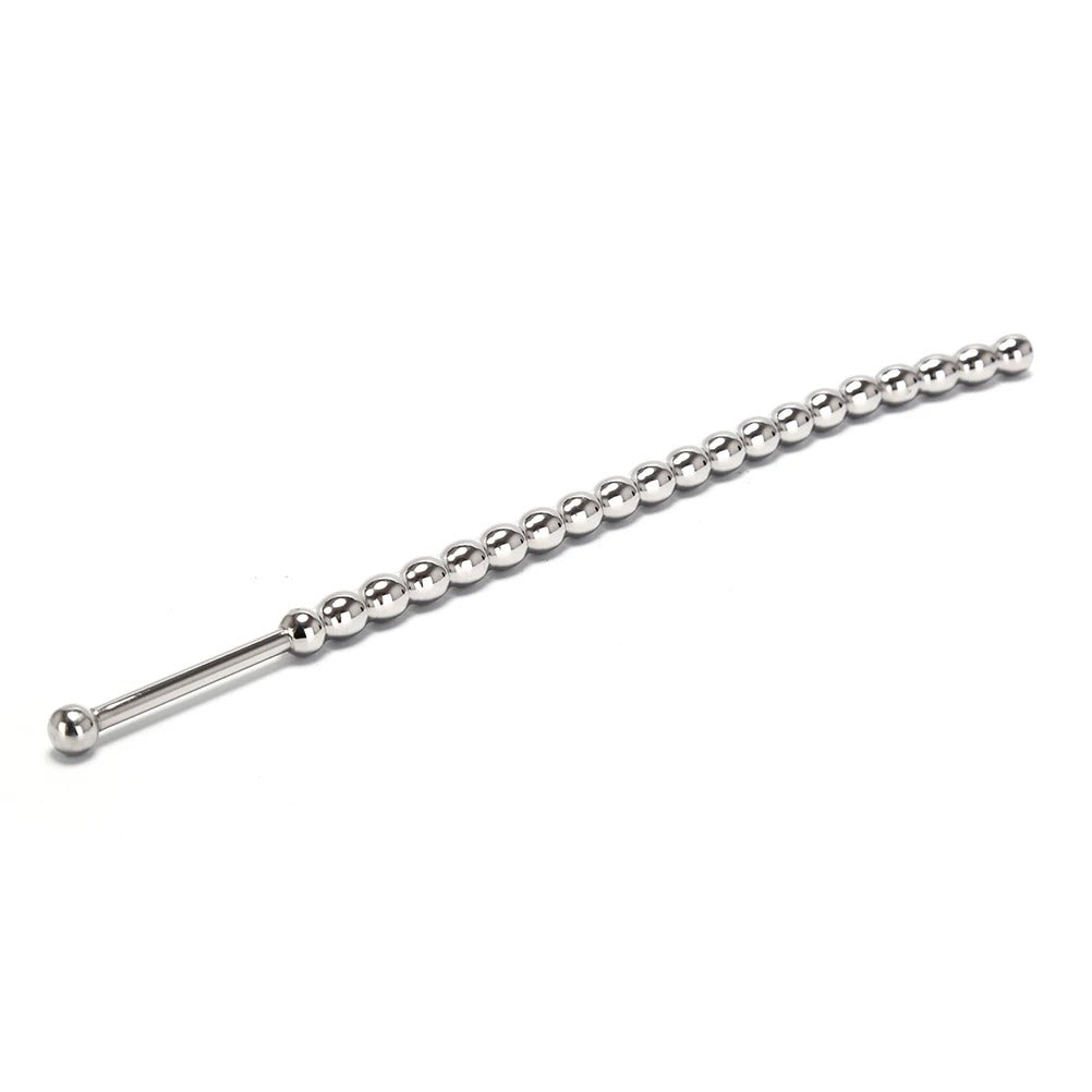 lose-up of rounded ball-tip ends on stainless steel urethral beads for smoother insertion and safer handling