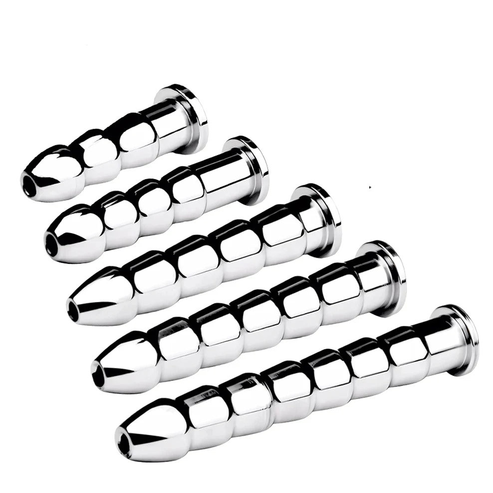 Handle/end detail of stainless steel urethral plug designed for secure grip and easier removal