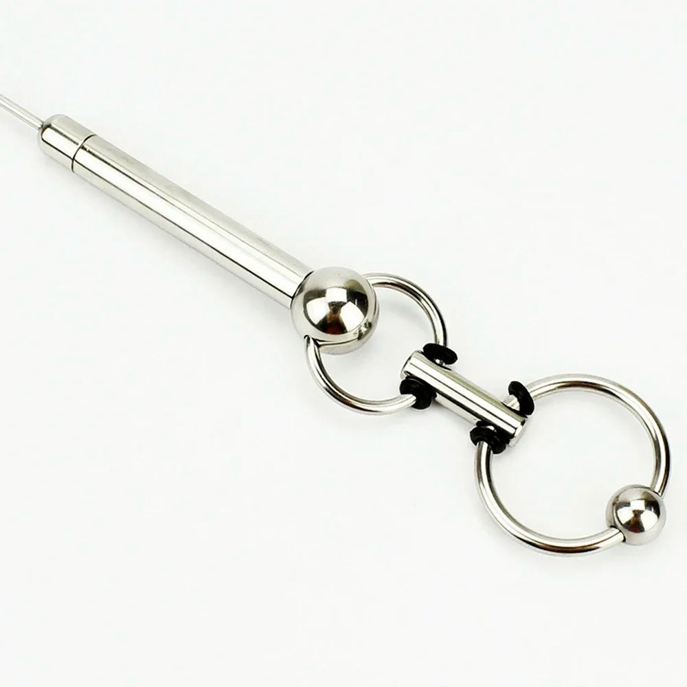 230mm stainless urethral sound showing segmented bead-style sections for varied internal sensation