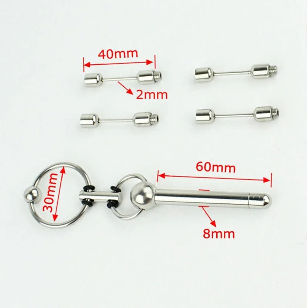 230mm stainless steel urethral sound with 30mm ring, ring and handle area close-up