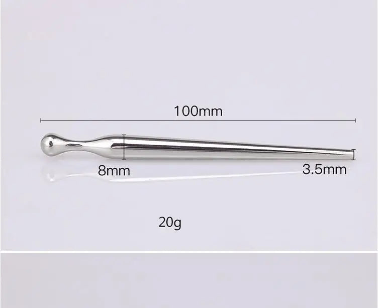 Handle/end detail of a stainless steel urethral sounding rod for controlled grip and safer handling
