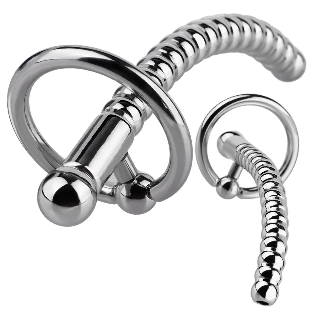 Stainless Steel Beaded Urethral Plug with Ring – Metal Dilator & Stretcher Device for Men